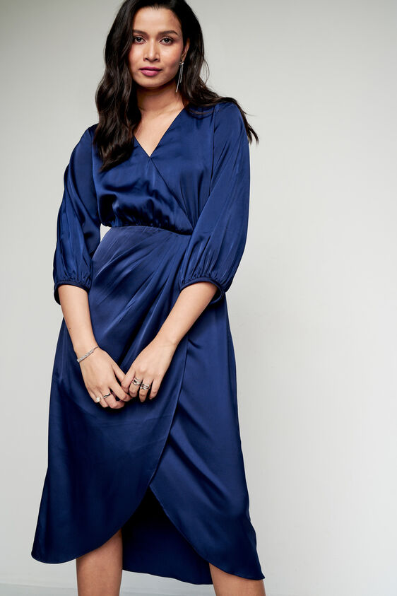 Navy Solid High-Low Dress, Navy Blue, image 3